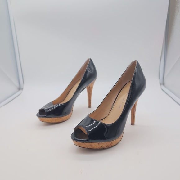 Antonio Melani Sz 6 Black Leather Peep-Toe Heels - Picture 2 of 10